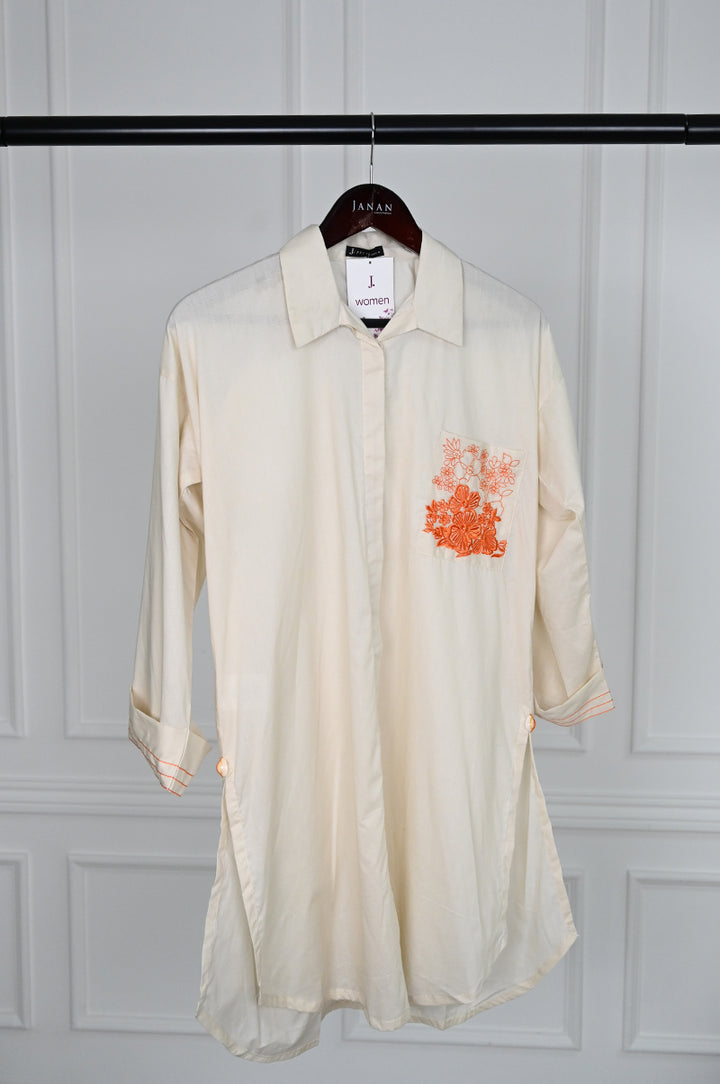 Dobby White Kurti - J. Junaid Jamshed