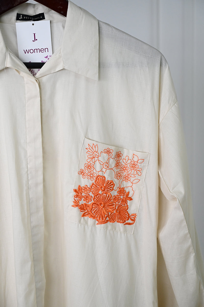 Dobby White Kurti - J. Junaid Jamshed
