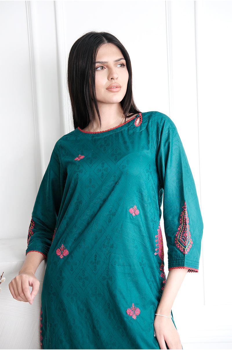 Dobby Green Stitched Suit - J. Junaid Jamshed