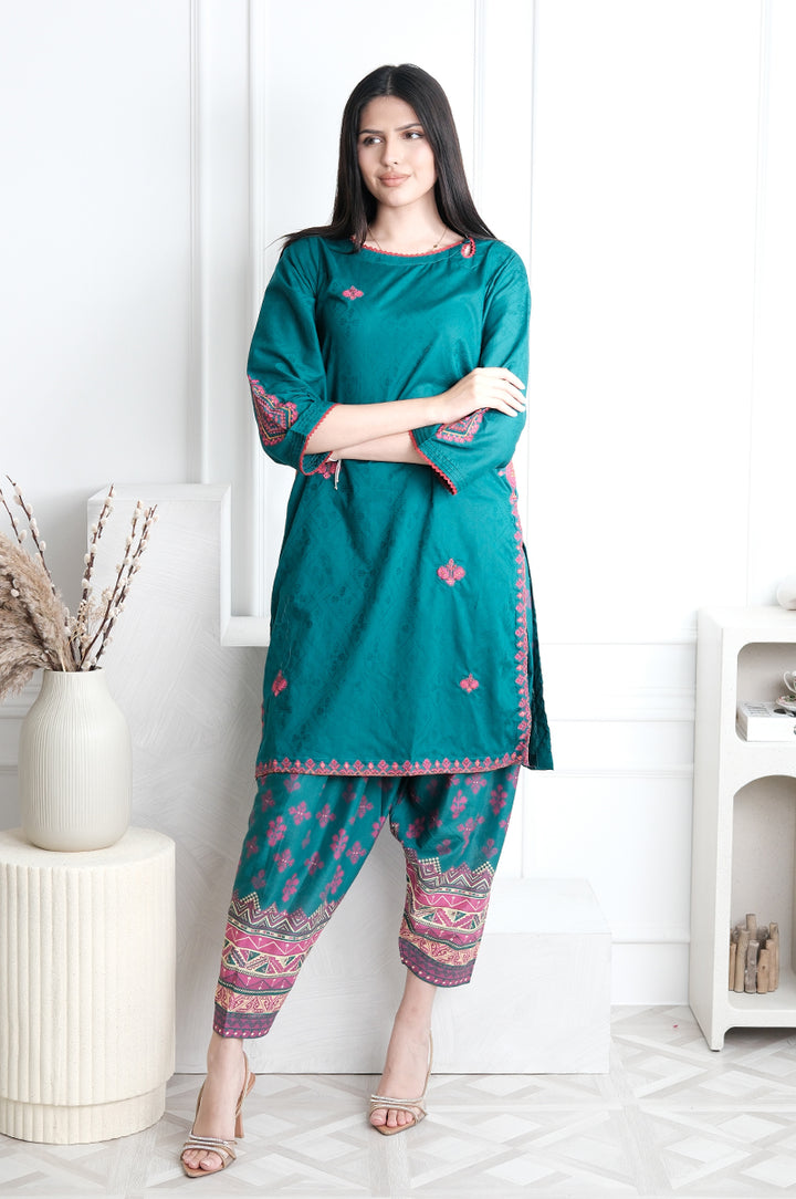 Dobby Green Stitched Suit - J. Junaid Jamshed