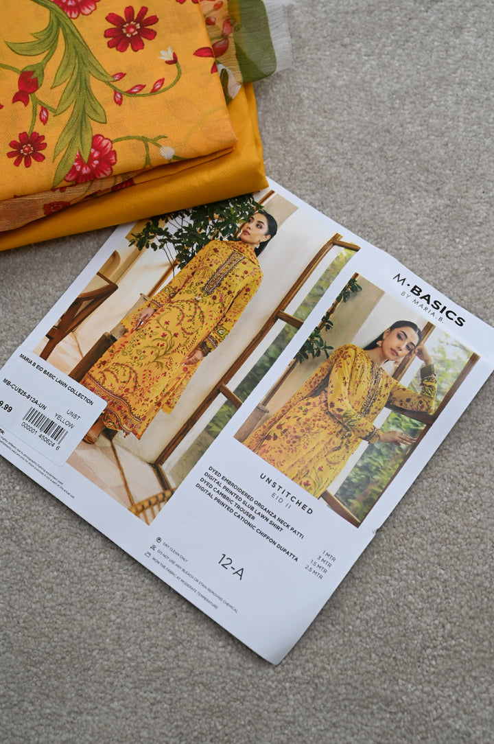 Lawn Yellow Unstitched Suit - Maria B Eid Basic