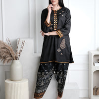 Dobby Black Stitched Suit - J. Junaid Jamshed