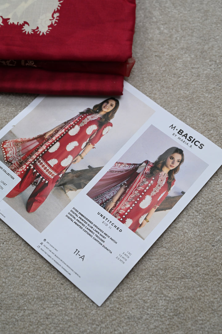 Lawn Maroon Unstitched Suit - Maria B Eid Basic