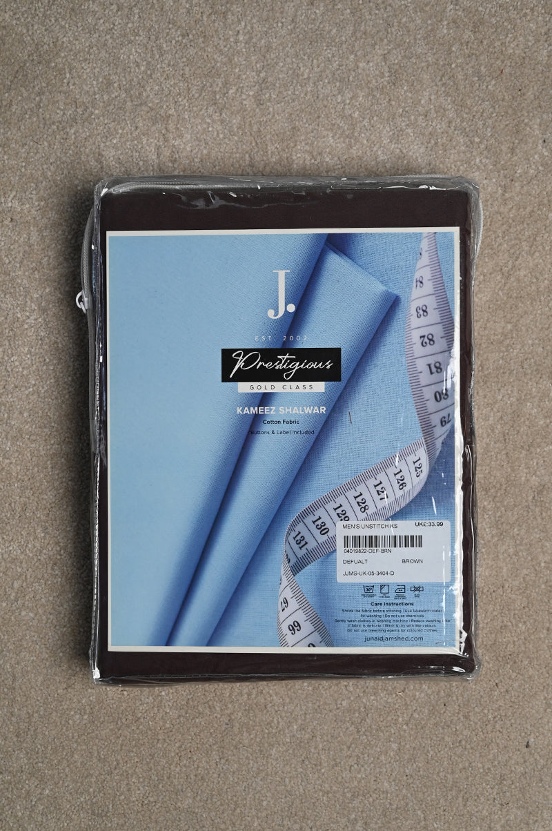 Cotton Brown Unstitched Suit - J. Junaid Jamshed