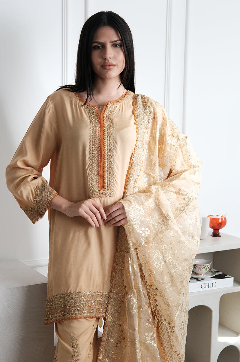 Embroidered Raw Silk Skin Stitched Suit - Charizma