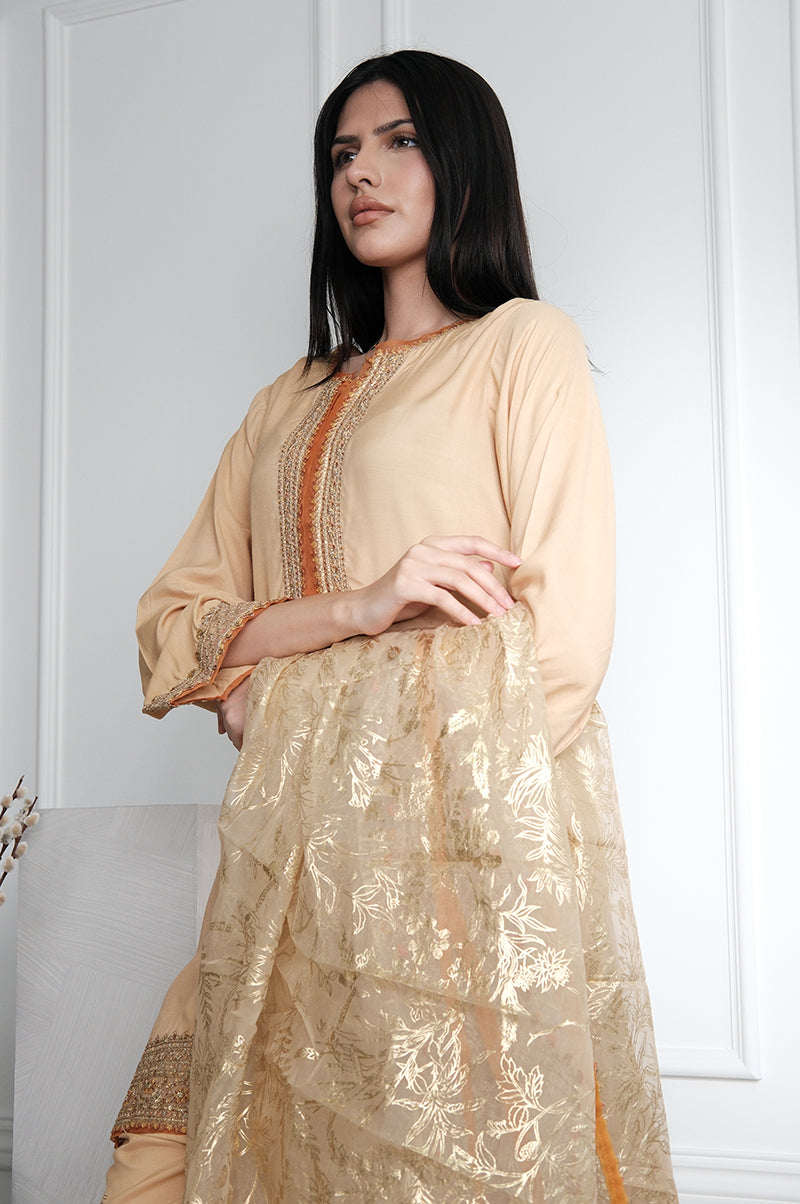 Embroidered Raw Silk Skin Stitched Suit - Charizma