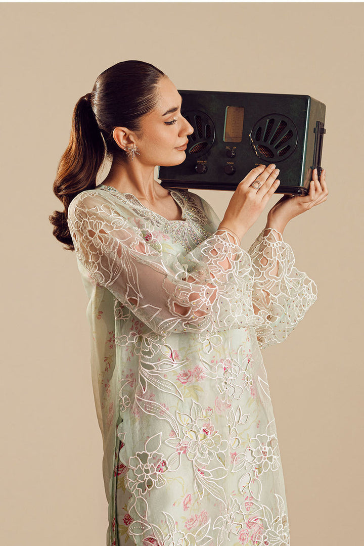 Charmeuse Silk & Organza Pista Stitched Suit - Vanya