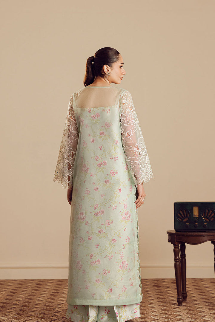 Charmeuse Silk & Organza Pista Stitched Suit - Vanya