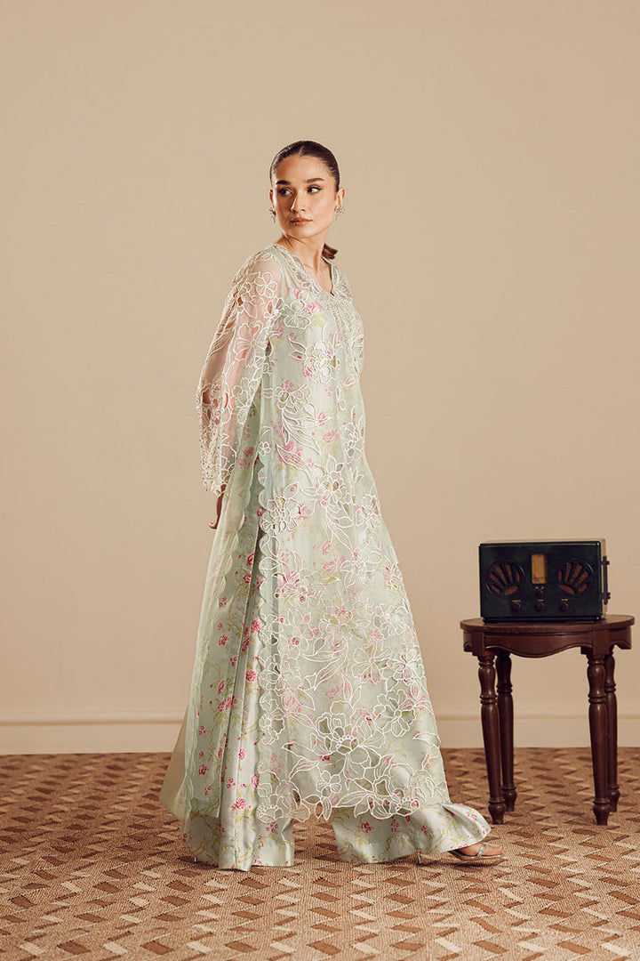 Charmeuse Silk & Organza Pista Stitched Suit - Vanya