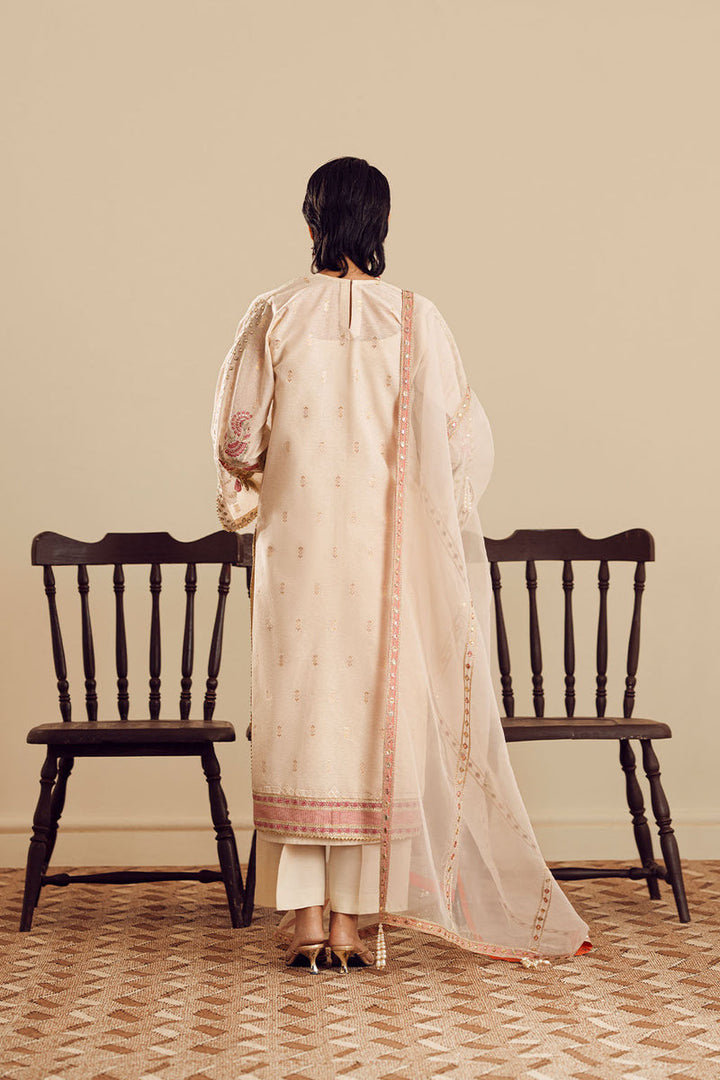 Cotton Brosha, Raw Silk & Organza Off White Stitched Suit - Vanya