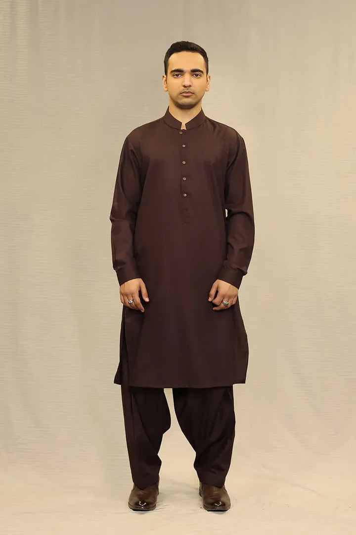 Basic Poly Viscose Deep Mahogany Slim Fit Suit - Amir Adnan