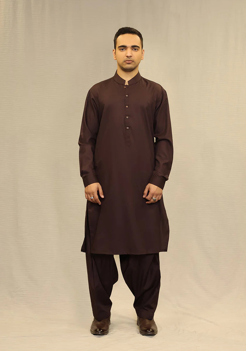 Basic Poly Viscose Deep Mahogany Slim Fit Suit - Amir Adnan