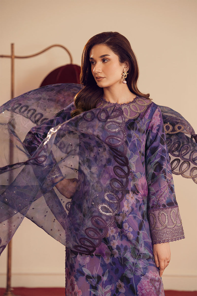 Lawn Silk & Organza Purple Stitched Suit - Vanya