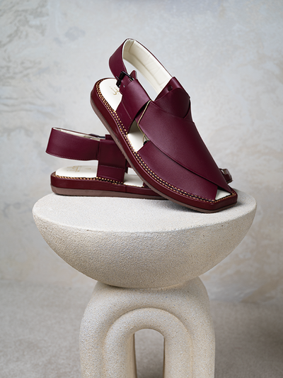 Peshawari Chappal - Maroon - Jiah