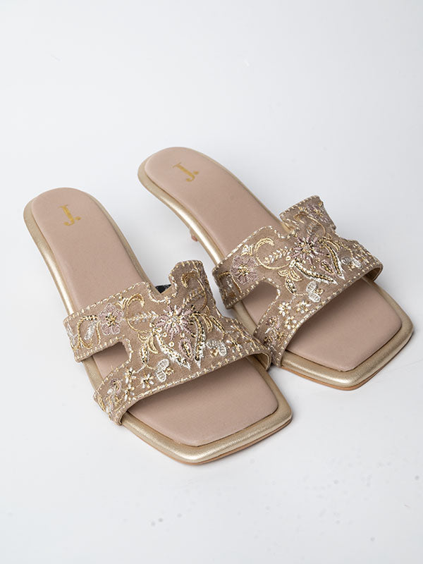 Raw Silk Brown Chappal - J. Junaid Jamshed