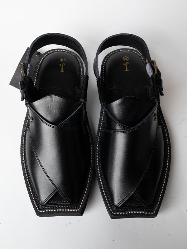 Plain Black Peshawari Chappal - J. Junaid Jamshed