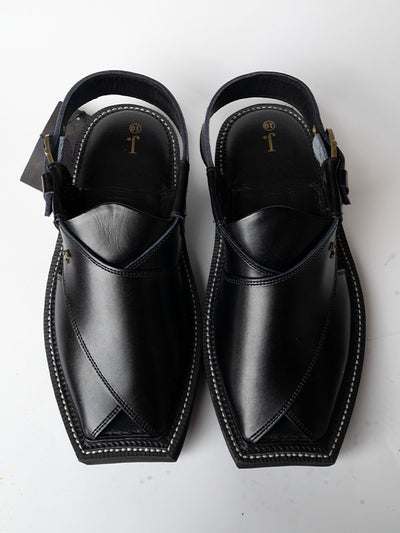Plain Black Peshawari Chappal - J. Junaid Jamshed