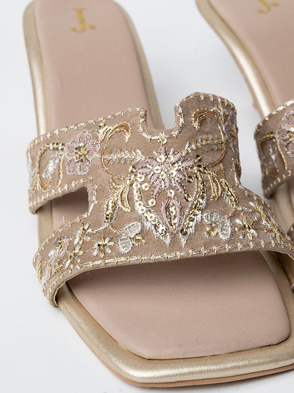 Raw Silk Brown Chappal - J. Junaid Jamshed