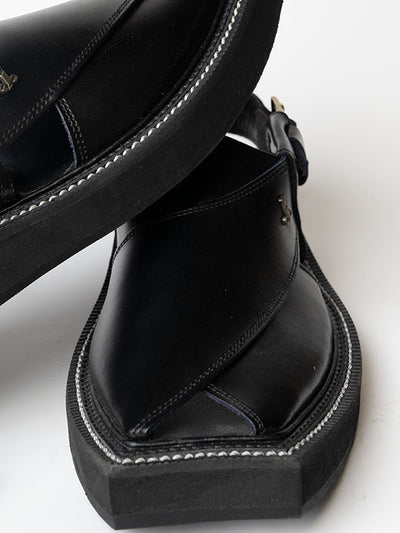 Plain Black Peshawari Chappal - J. Junaid Jamshed