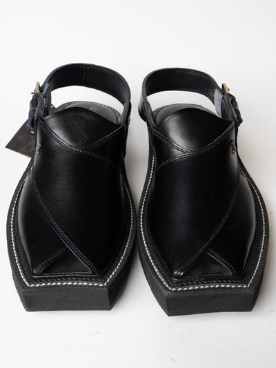 Plain Black Peshawari Chappal - J. Junaid Jamshed