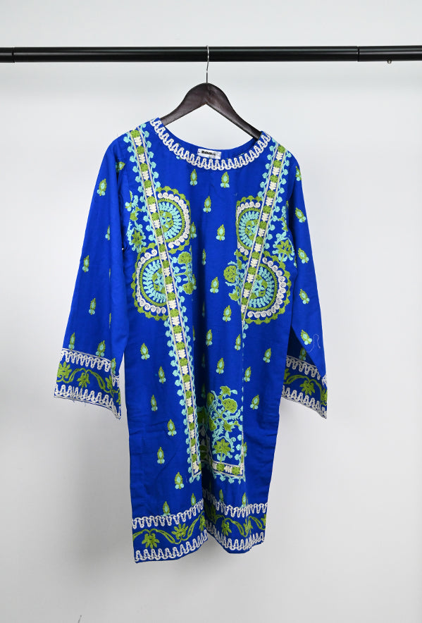 Khaddar Printed Royal Blue Stitched Suit - Gul Ahmed