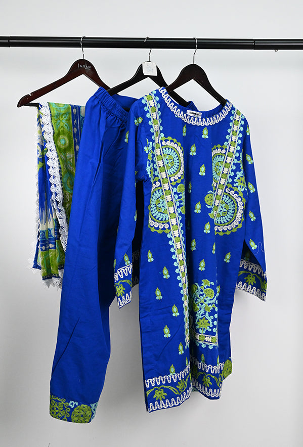 Khaddar Printed Royal Blue Stitched Suit - Gul Ahmed