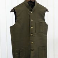 Suiting Olive Green Waist Coat - J. Junaid Jamshed