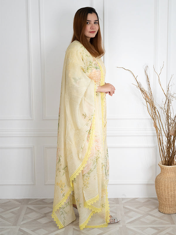 Printed Lawn White & Yellow Stitched Suit - Maria B M Prints