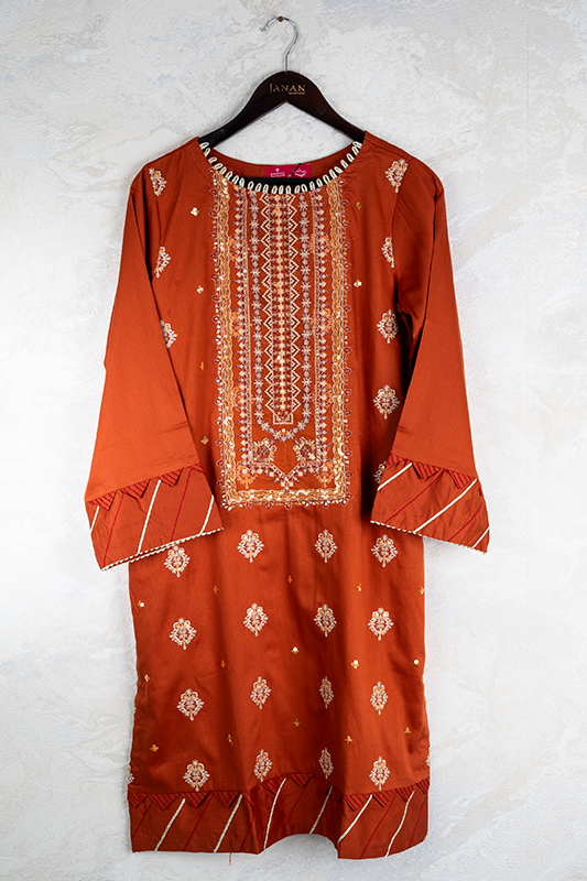Embroidered Rust Stitched Suit - Bonanza