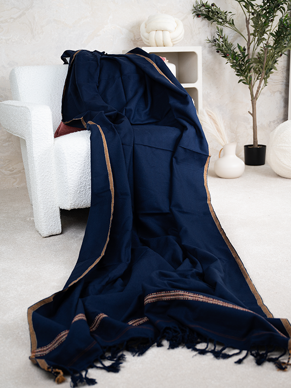 Dhussa Wool Navy Blue Shawl - Jiah