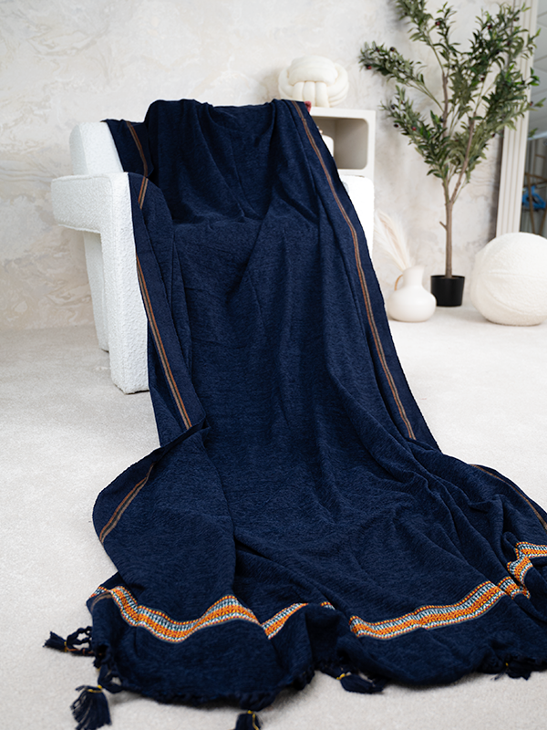 Dhussa Velvet Navy Blue Shawl - Jiah