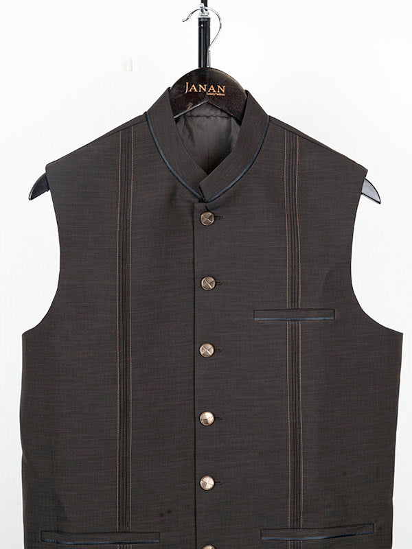 Suiting Brown Waist Coat - J. Junaid Jamshed