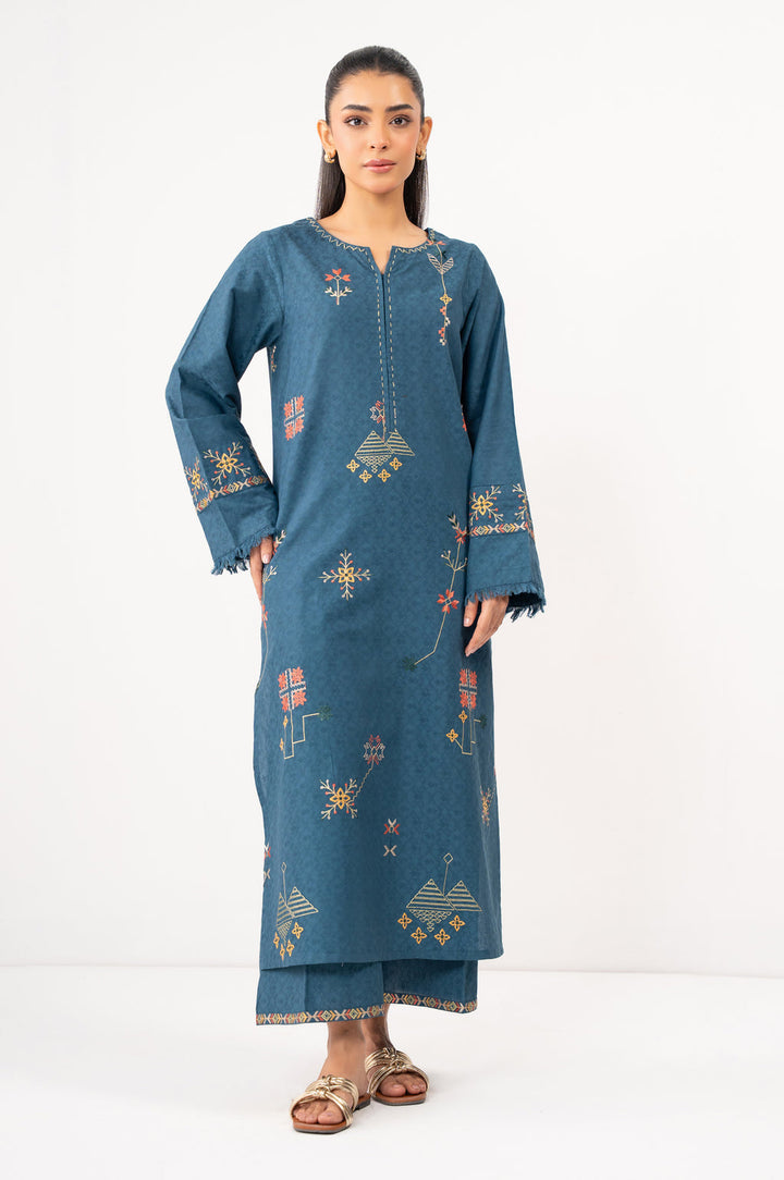 Self Jacquard Zinc Stitched Suit - Zeen