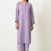 Yarn Dyed Lilac Stitched Suit - Zeen