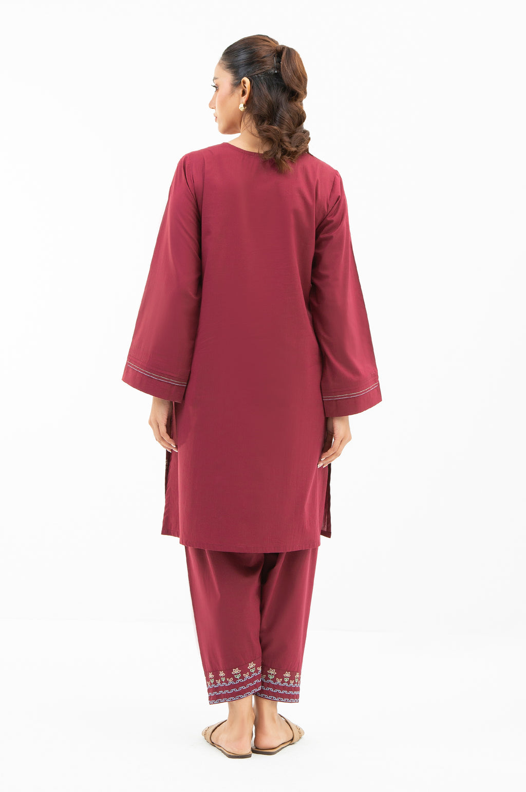 Cotton Viscose Maroon Stitched Suit - Zeen