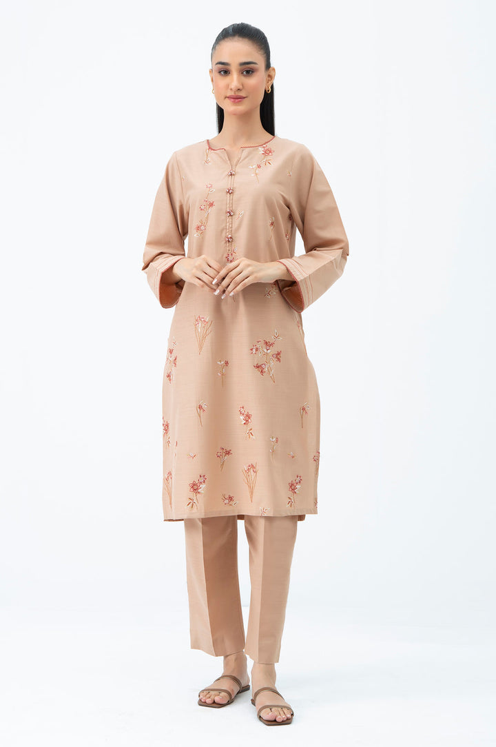 Slub Beige Stitched Suit - Zeen