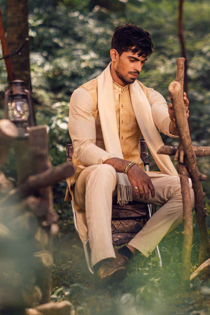 Polyester Dull Tan Waist Coat - Almirah