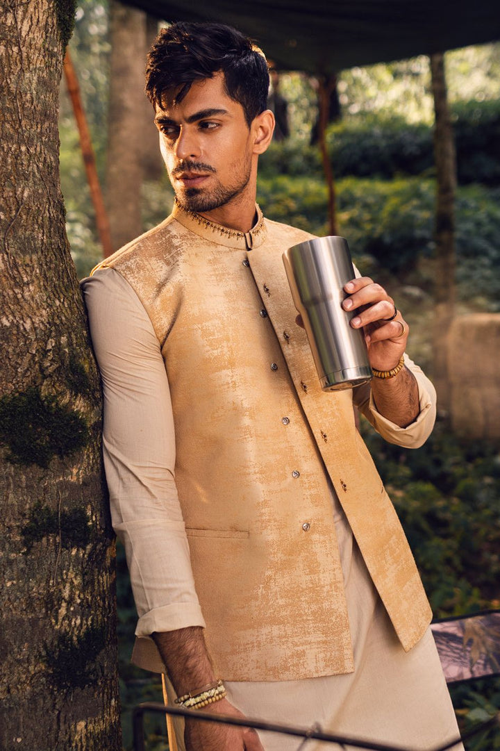 Polyester Dull Tan Waist Coat - Almirah