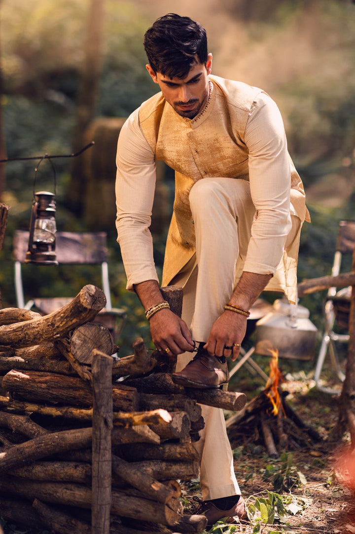 Polyester Dull Tan Waist Coat - Almirah