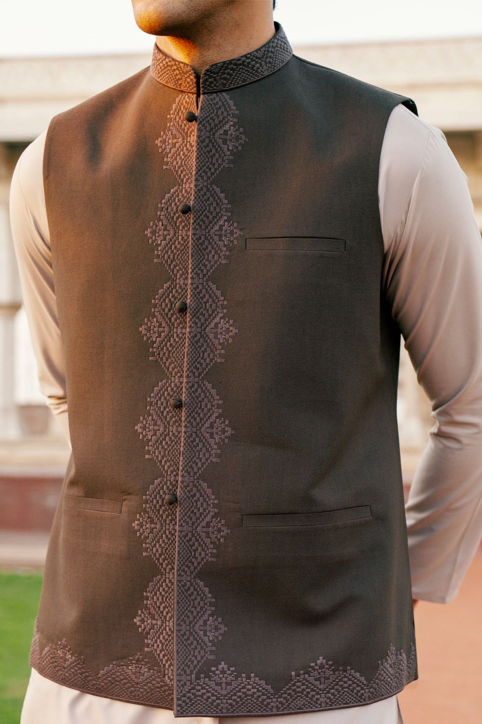 Polyester Brown Waist Coat - Almirah