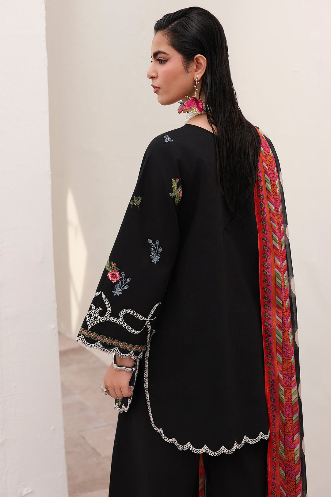 Embroidered Lawn Black Stitched Suit - Charizma