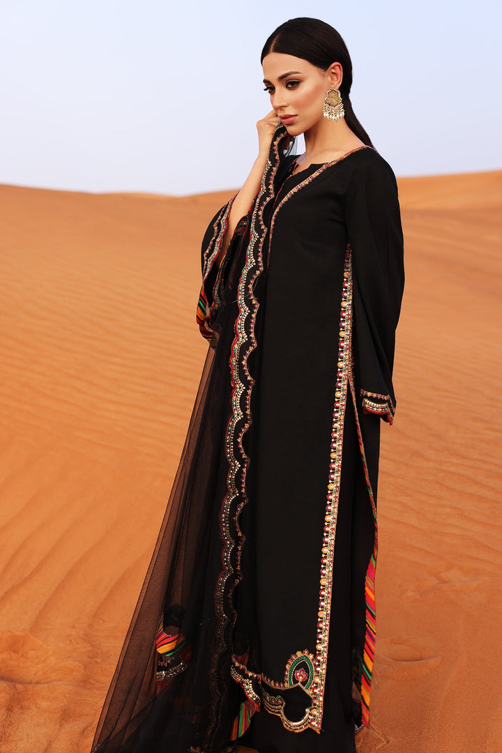 Embroidered Raw Silk Black Stitched Suit - Charizma