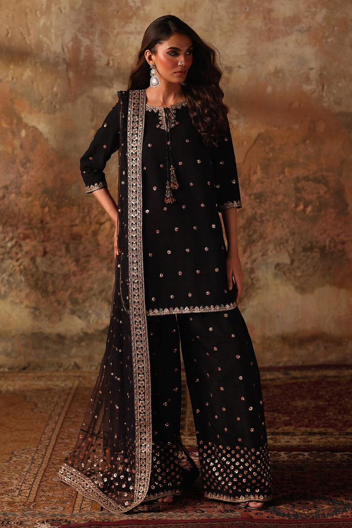 Embroidered Raw Silk Black Stitched Suit - Charizma