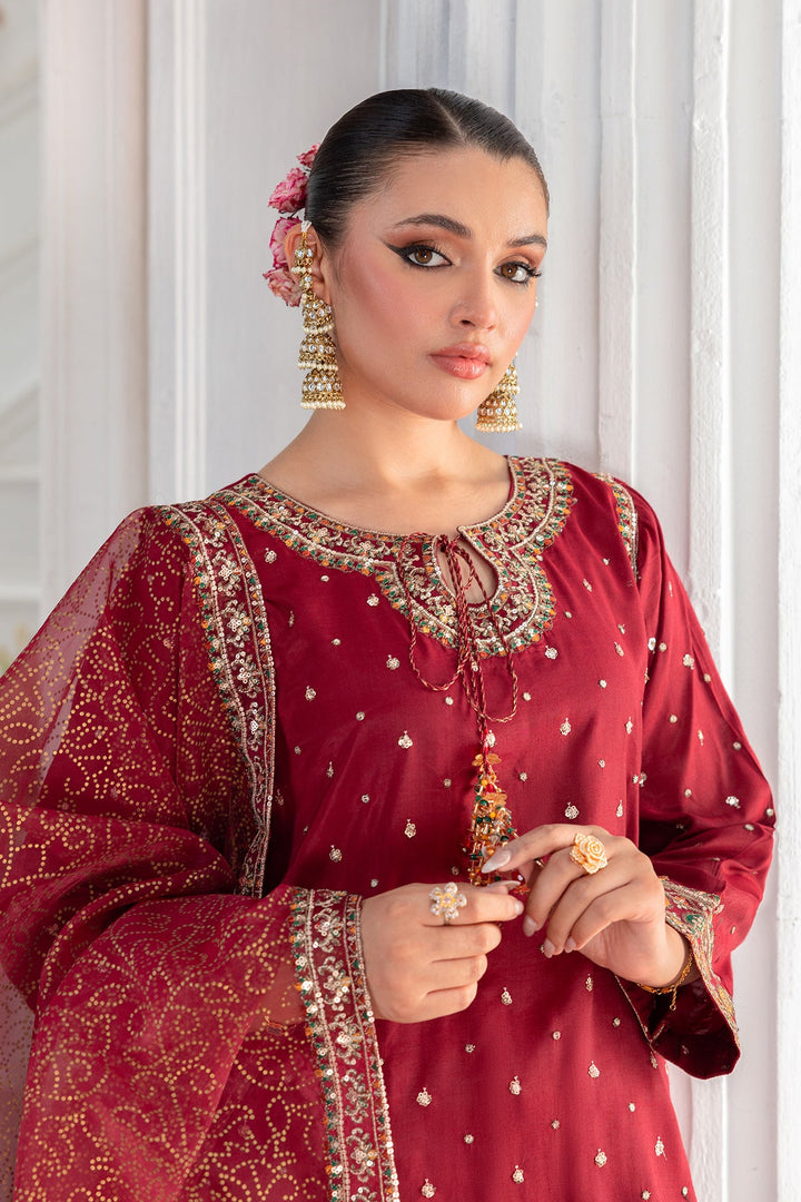 Embroidered Raw Silk Maroon Stitched Suit - Charizma