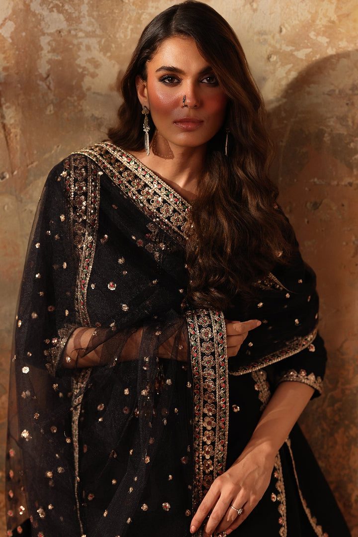 Embroidered Raw Silk Black Stitched Suit - Charizma