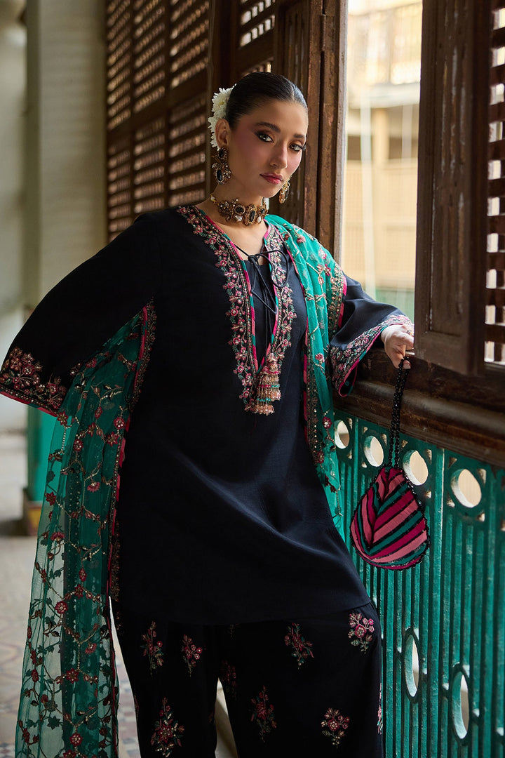 Embroidered Silk Black Stitched Suit - Charizma