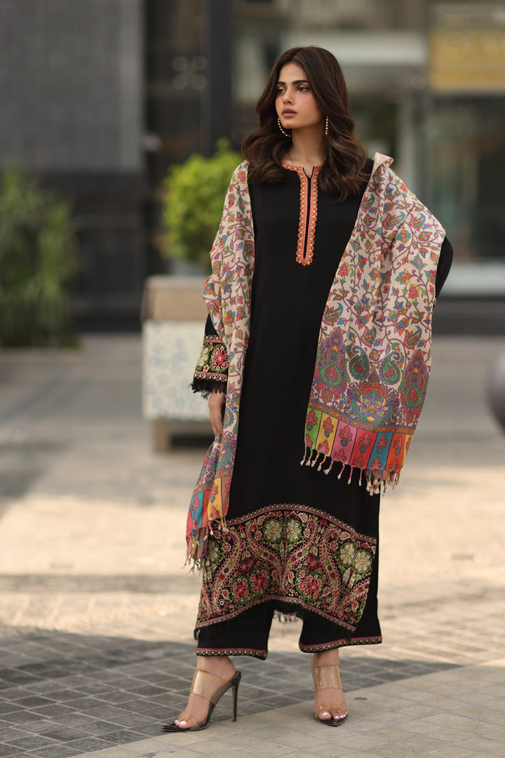 Embroidered Raw Silk Black Stitched Suit - Charizma