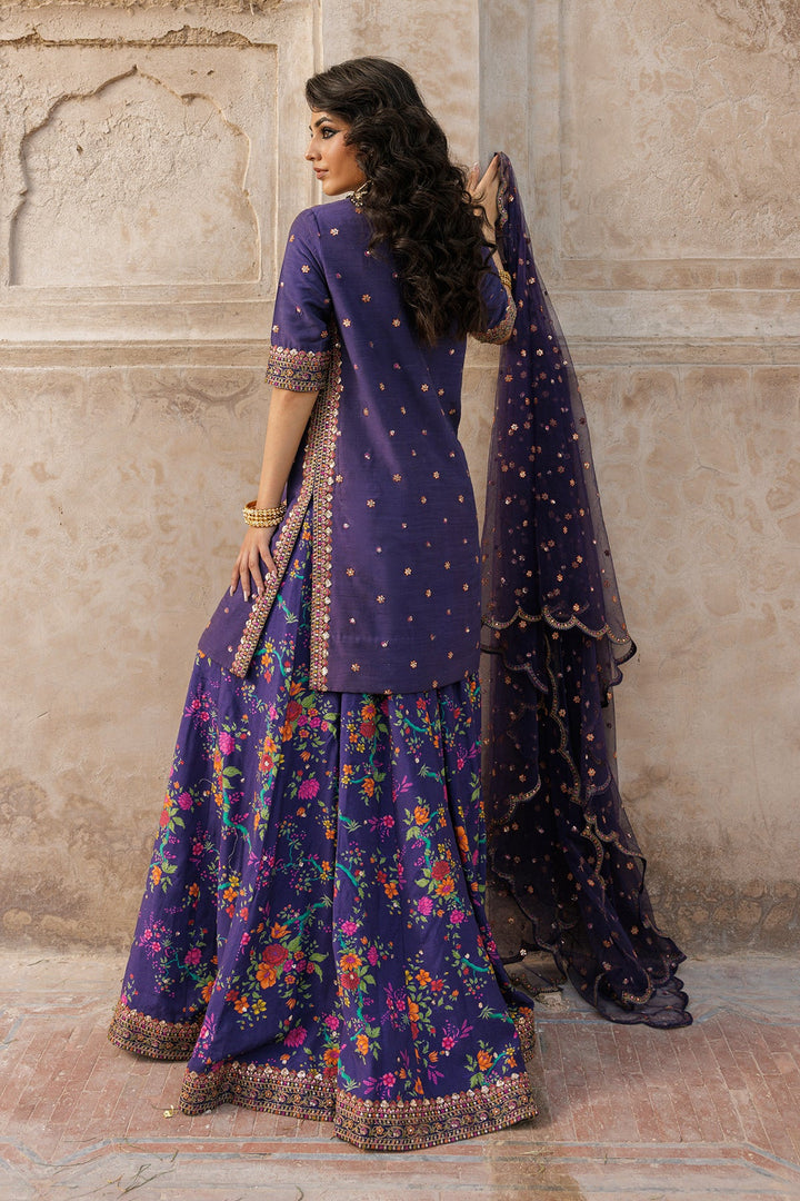 Embroidered Raw Silk Purple Stitched Suit - Charizma