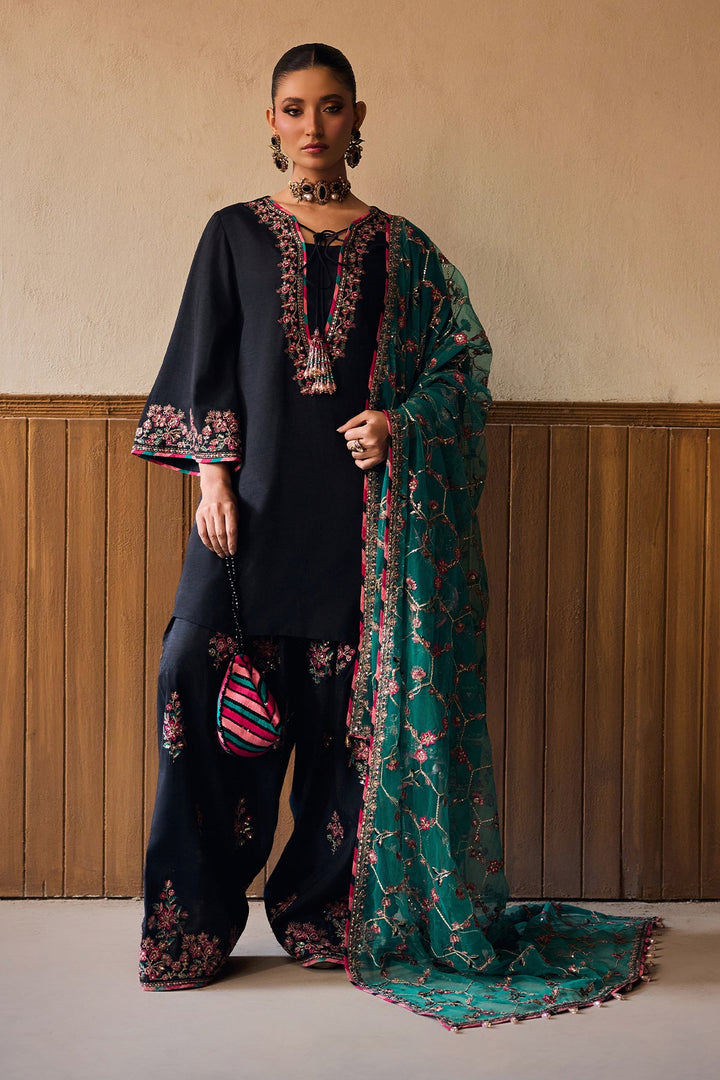 Embroidered Silk Black Stitched Suit - Charizma