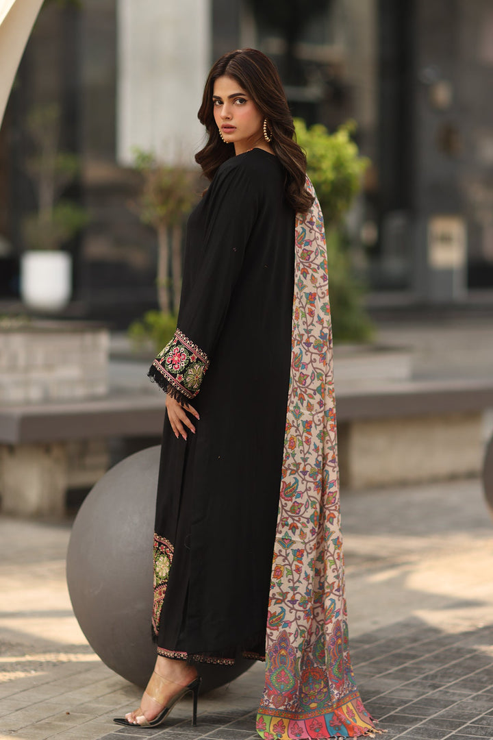 Embroidered Raw Silk Black Stitched Suit - Charizma